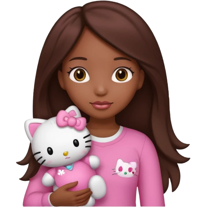 black girl with long brown hair holding a hello kitty emoji