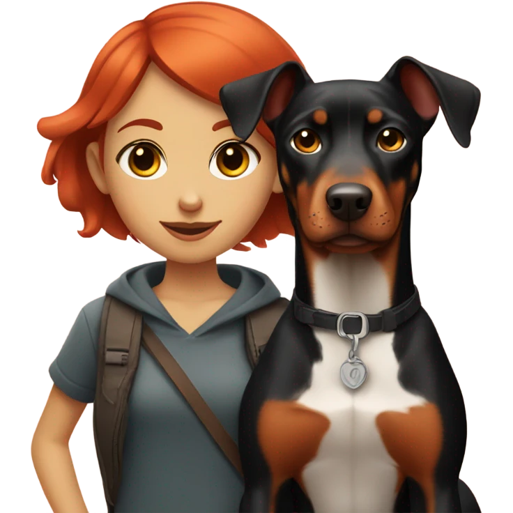Redhead girl short hair &doberman emoji