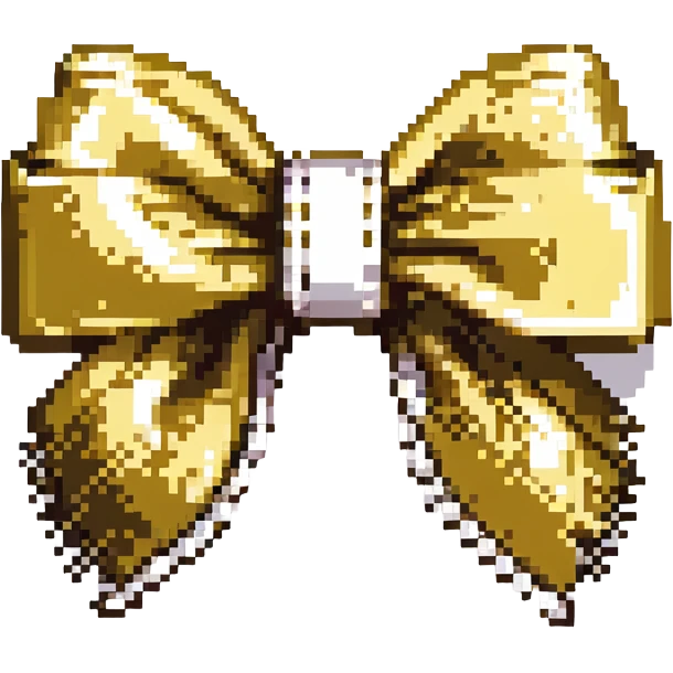 elegant bow with pearls and gold Chanel logo, glossy, monochrome, Pixel Art style emoji