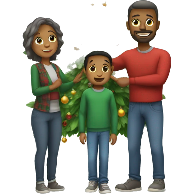 Father mother and son around a christmas tree emoji