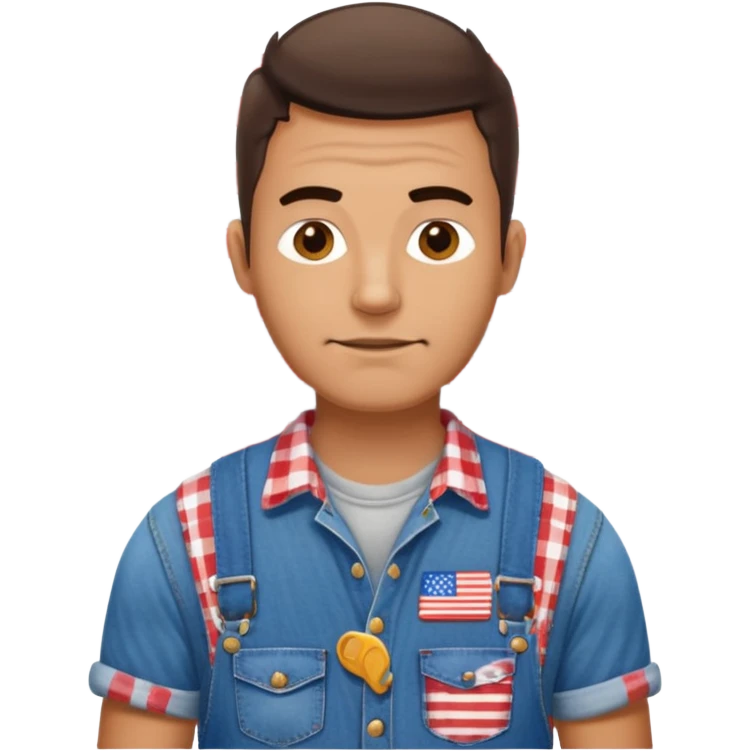 redneck guy with an american flag shirt and overalls. emoji