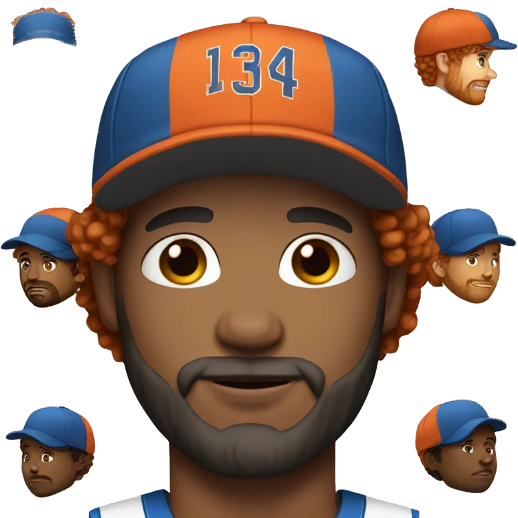 35 year old, male, short curly red hair, pale, beard, blue eyes, basketball hat emoji