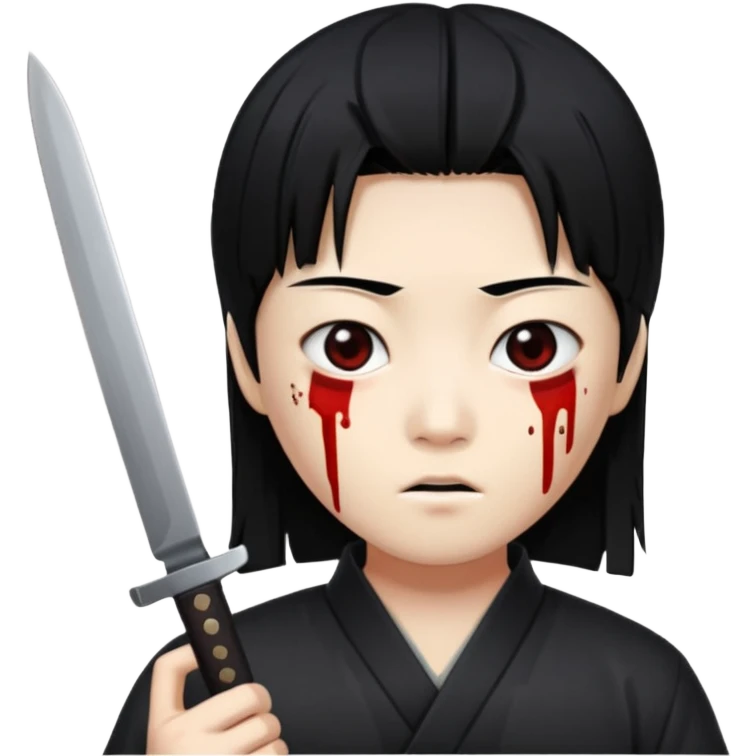 Korean murderer white skin with Asian eyes and holding knife with black straight hair emoji