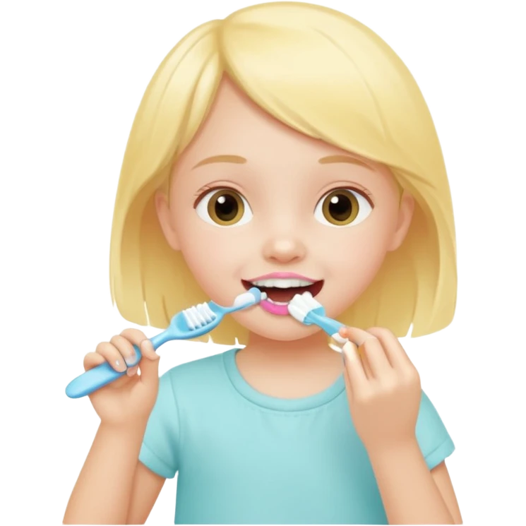 little girl brushing her teeth, pastel portrait, bright nourishing morning atmosphere, soft focus emoji