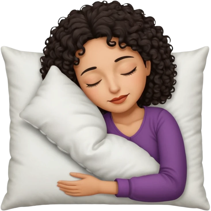 Sleeping mature Spanish girl on white pillow dark curly hair mixed skin emoji