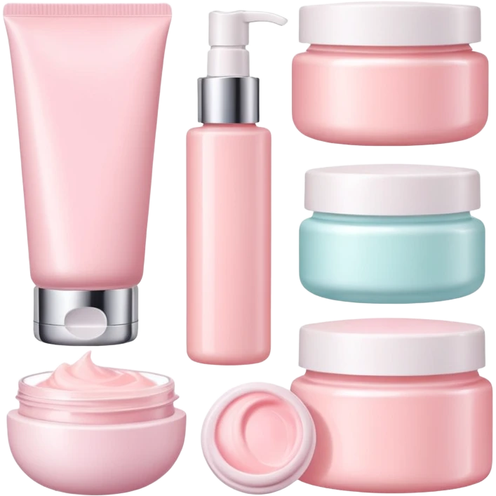 a collection of soft and pink skincare and bright and the color is not too bright emoji