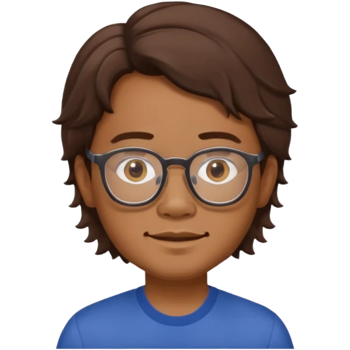 Filipino male, with goatie, wearing glasses, medium wavy length hair, brown emoji