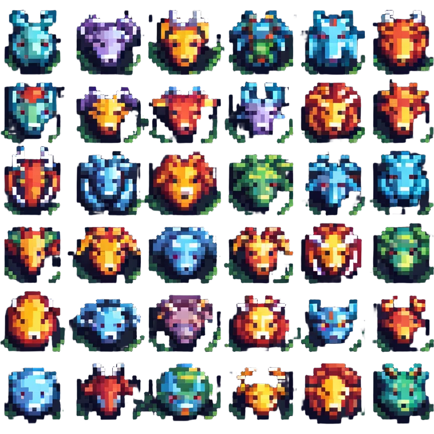 zodiac sign icons, pixel art style, retro 8-bit look emoji