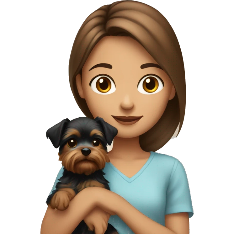 Tanish girl with brown hair holding yorkie puppy  emoji
