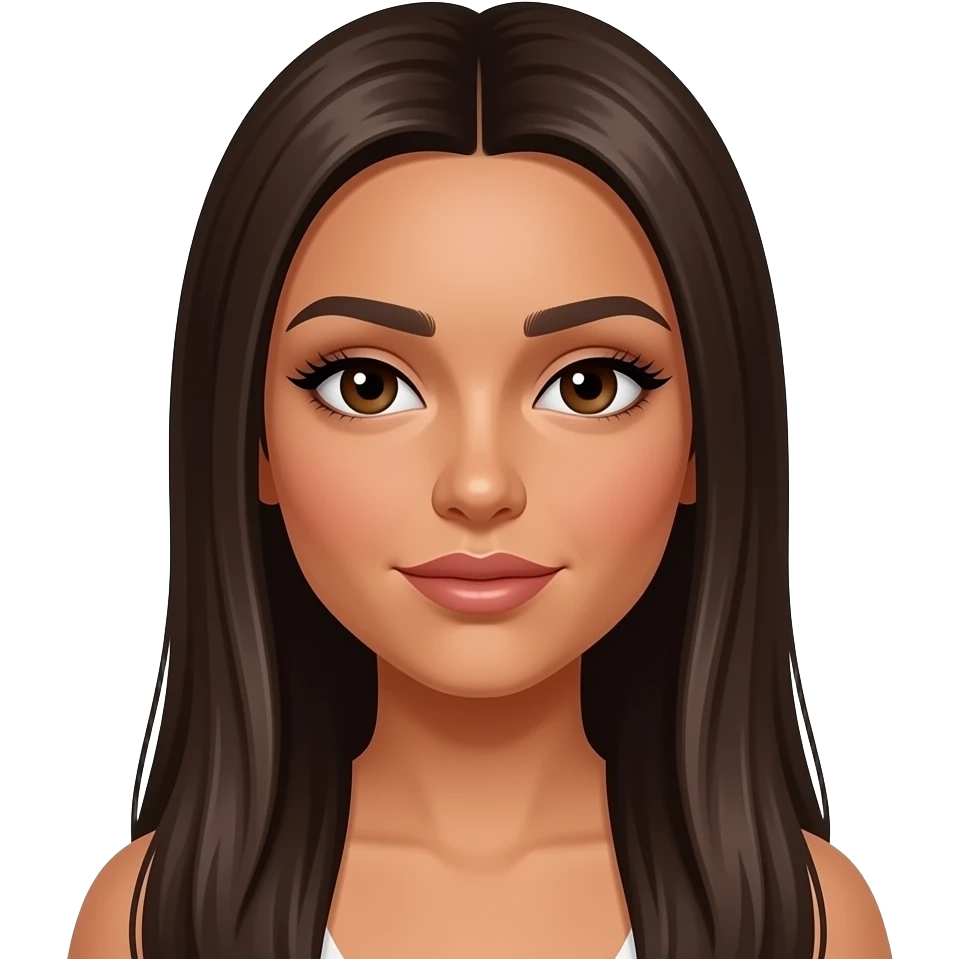 hispanic girl with long straight dark brown hair with almost up turned medium to small eyes eyes medium to thin lips eye lash extensions light caremel skin color emoji