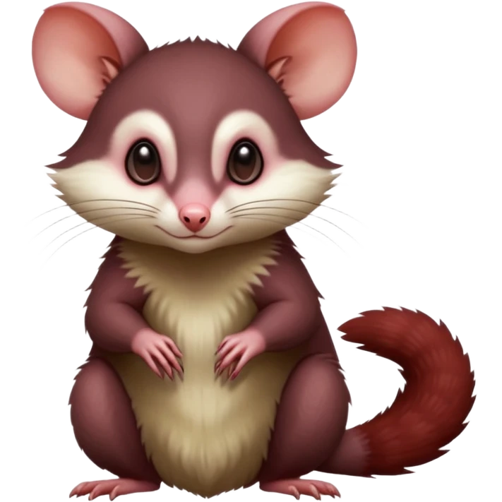 Dark Brownish red soft natural realistic romantic vintage antique divine beautiful elegant pretty precious cute young youthful  Fakémon-Pokémon-alien-opossum-feline-rodent-hybrid-creature (full body) emoji