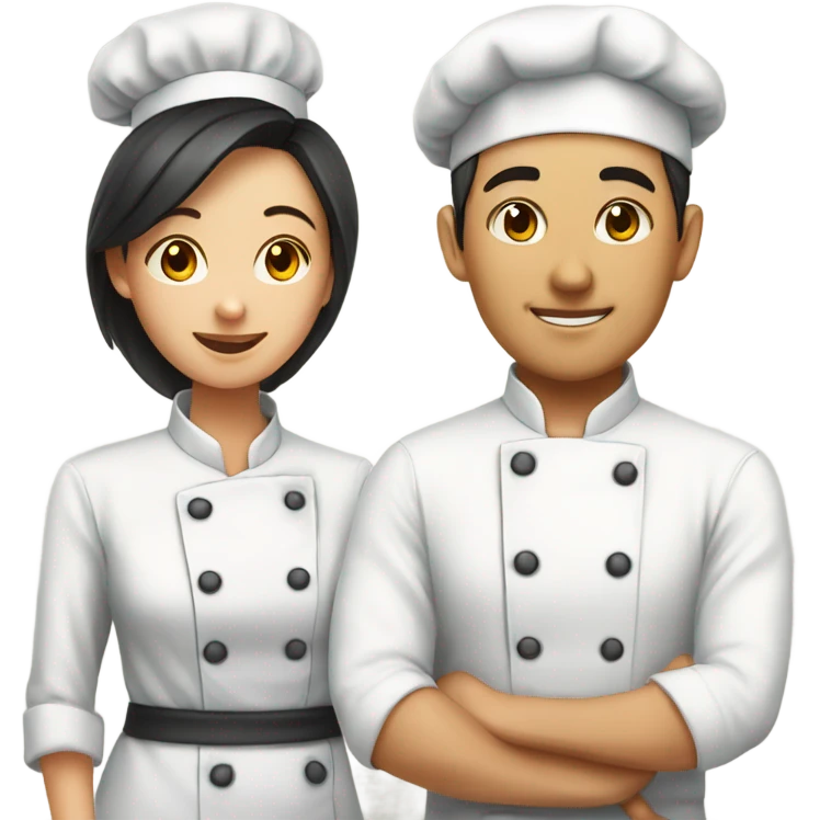 a female chef and a male chef， both asian emoji