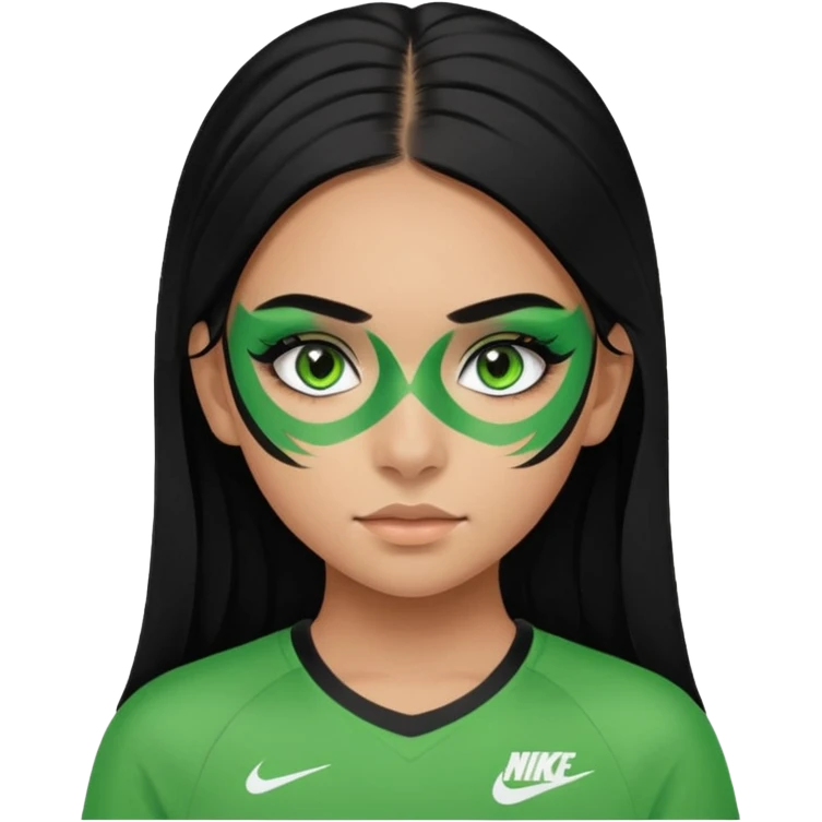 cute teenage girl, cute athletic Nike clothes, tan skin, green eyes, black hair, face paint, very long eylashes emoji