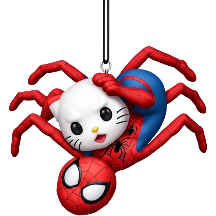 Hello kitty kissing Spider-Man while Spiderman is hanging upside down  emoji