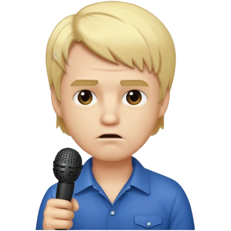 him with a mini microphone and a grumpier face blond hair emoji