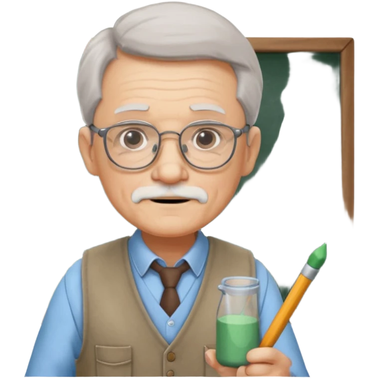Man teacher: old, wearing vest, wearing glasses, hold chalk on their hand emoji
