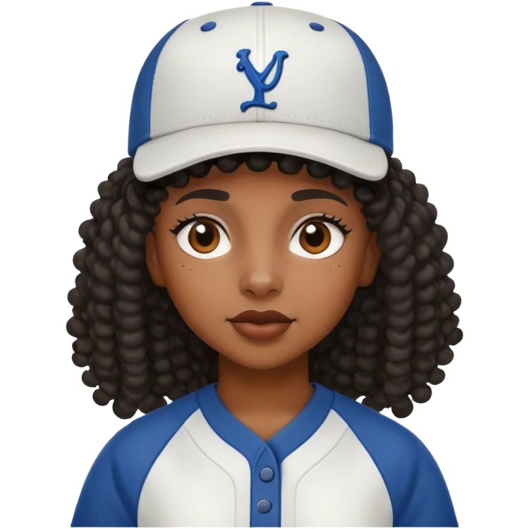 Black girl with curly mullet and a baseball cap on emoji