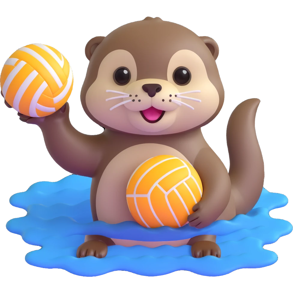 extremely cute otter floating on water with big eyes holding a volleyball emoji