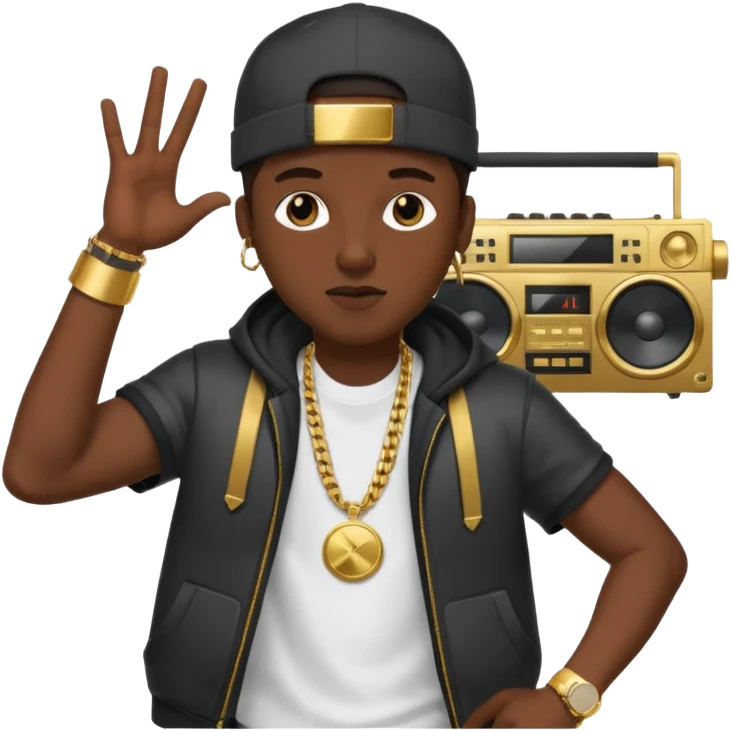 rapper emoji with boombox on shoulder, gold watch, energetic pose emoji