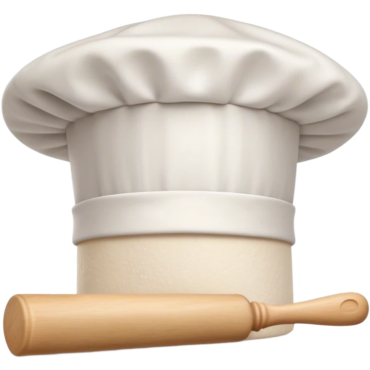 Cinematic Realistic Chef Hat & Rolling Pin, crisp white cotton hat with soft folds, resting beside a classic wooden rolling pin with smooth, polished curves, a light dusting of flour adding authenticity, warm kitchen lighting casting gentle shadows, glowing with a cozy and inviting charm. emoji