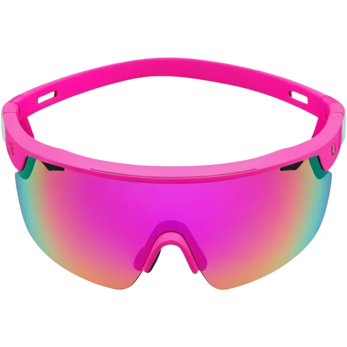 sporty neon pink shield visor sunglasses with thick frame and integrated strap, extremely robust design, substantial build, one-piece mirrored lens emoji