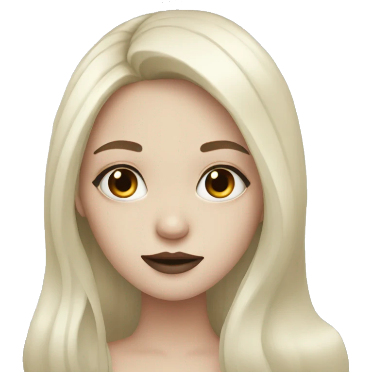 Pale girl with long black hair and makeup emoji
