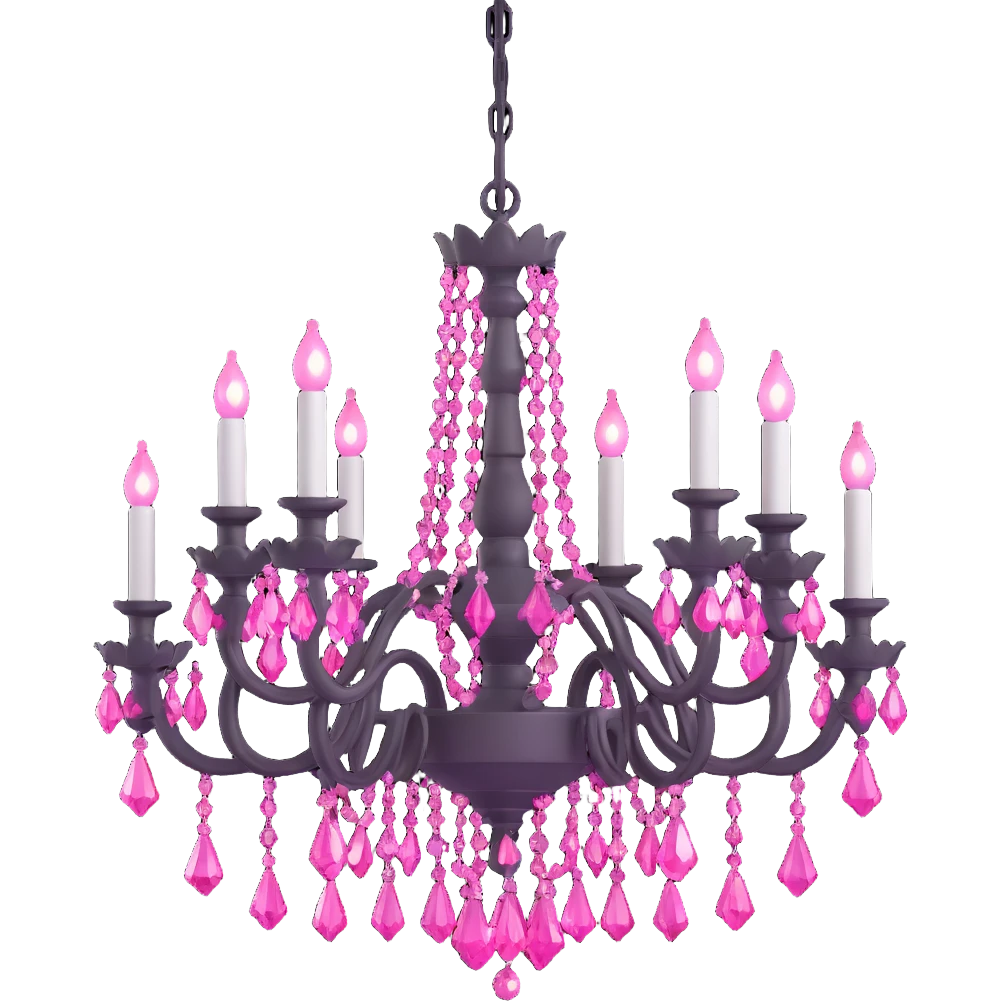 3D gothic chandelier with pink crystals, dramatic and ornate emoji