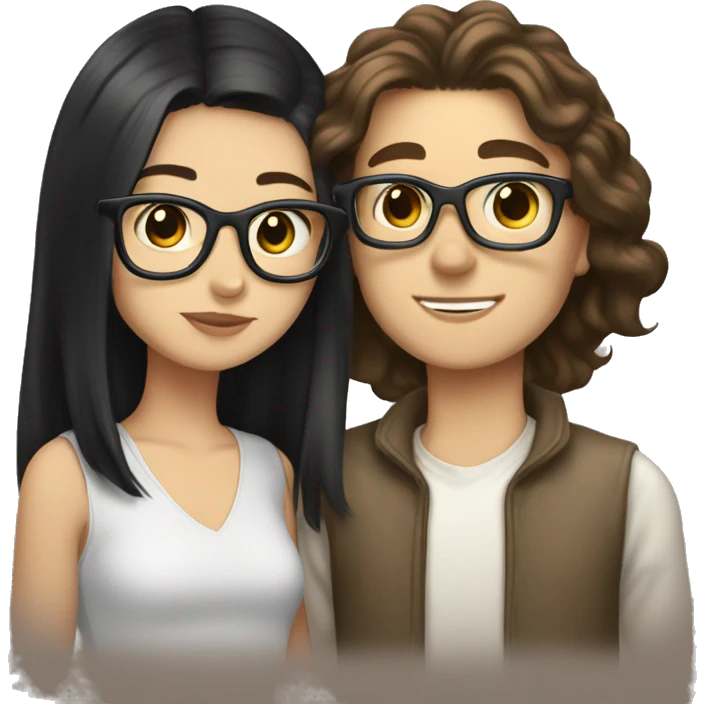 White boy black hair glasses kissing white girl brown hair brown eyes emoji