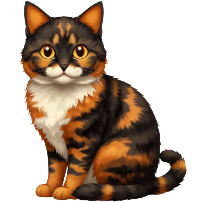 black and orange cat. tortie. amber eyes. full body.  emoji