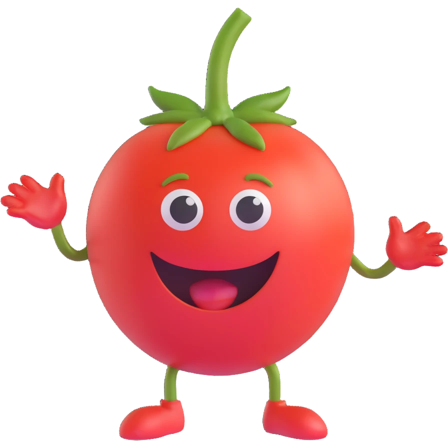 tomato character with a playful expression, fun and creative style emoji
