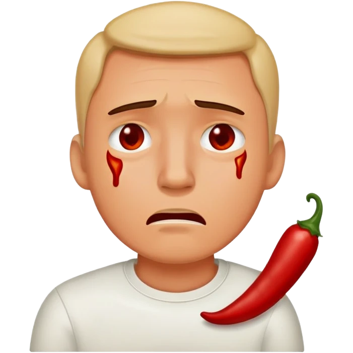 A man crying with chilli emoji