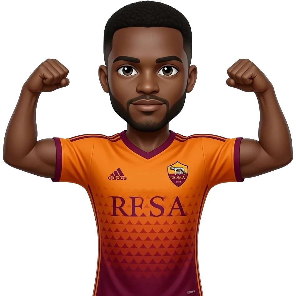 Black man double arm flex wearing AS Roma orange adidas away jersey emoji