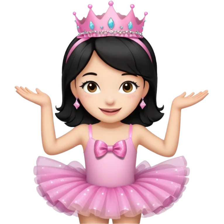 cute girl wearing a tutu, tiara, and a pink glittery bow with black hair emoji