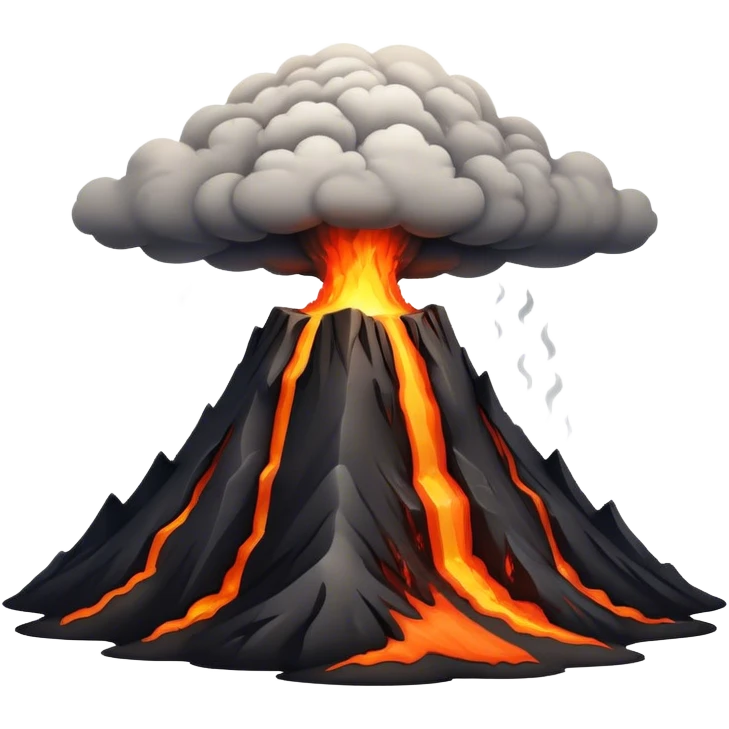 Cinematic Realistic Volcano Emoji, Powerful and awe-inspiring, with molten lava flowing from its jagged, smoking peak, casting an orange glow in the surrounding darkness. The landscape around it is barren and rocky, with clouds of ash rising into the sky. Soft glowing outline, capturing the essence of raw power and fiery energy in a towering volcano. emoji