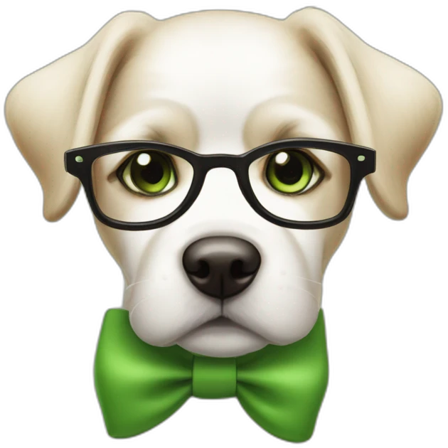 bege-and-white-dog-with-green-eyes-and-glasses-and-green-bow emoji