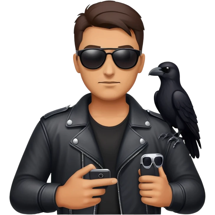Biker wearing sunglasses holding a raven emoji