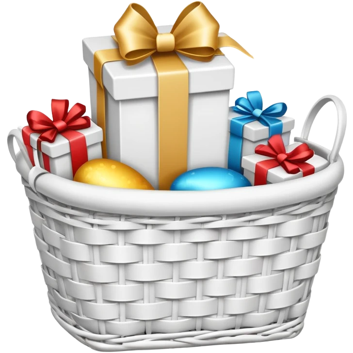  white small gift basket with small gifts inside and only 3 gifts the gifts colors white and no color emoji