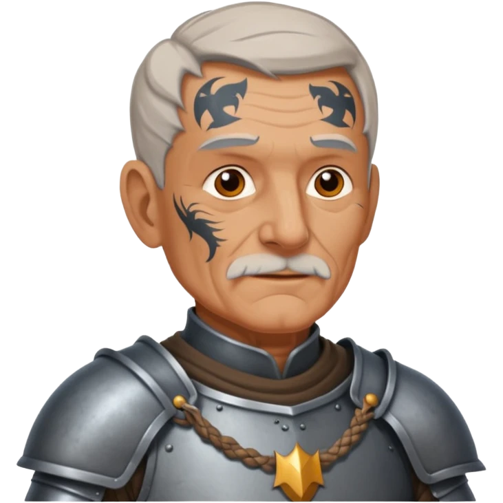 elderly tattooed knight, tattooed shoulder emoji