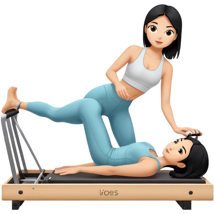 Girl with black hair doing Pilates on reformer machine emoji