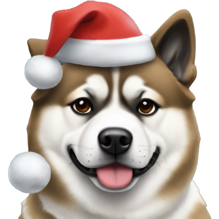 Black American akita wearing Christmas hat with his black and white American akita friend  emoji