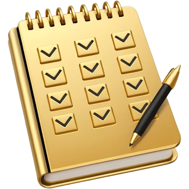 modern elegant planner with checkmarks emoji, 3D style, #ca816d color or #faf1eb color and gold, clean design emoji