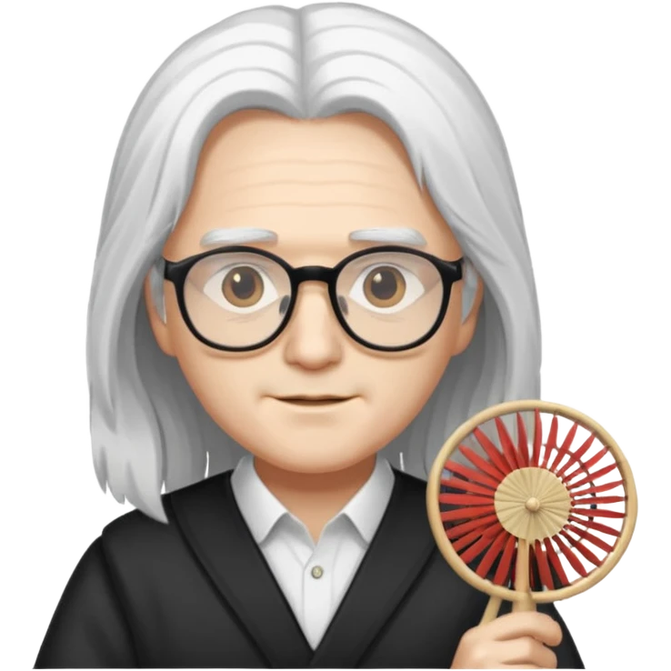 long white haired folding fan holder with glasses emoji