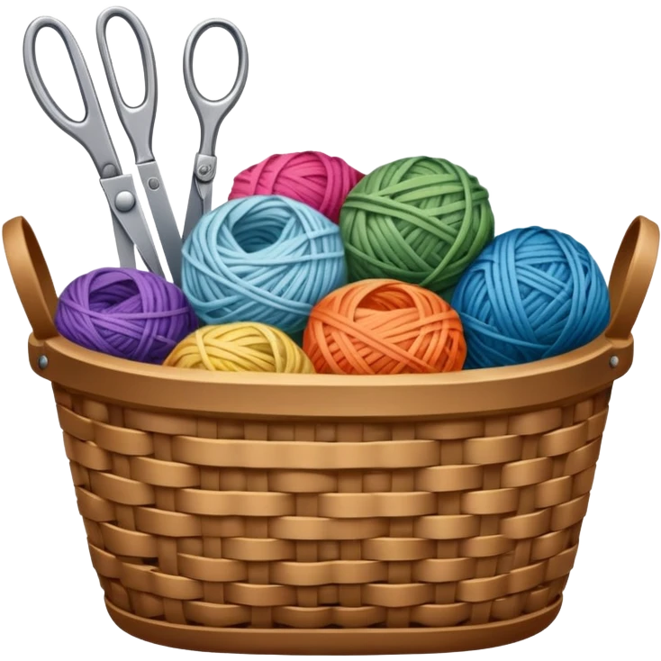 A tidy basket with neatly arranged skeins and scissors. emoji