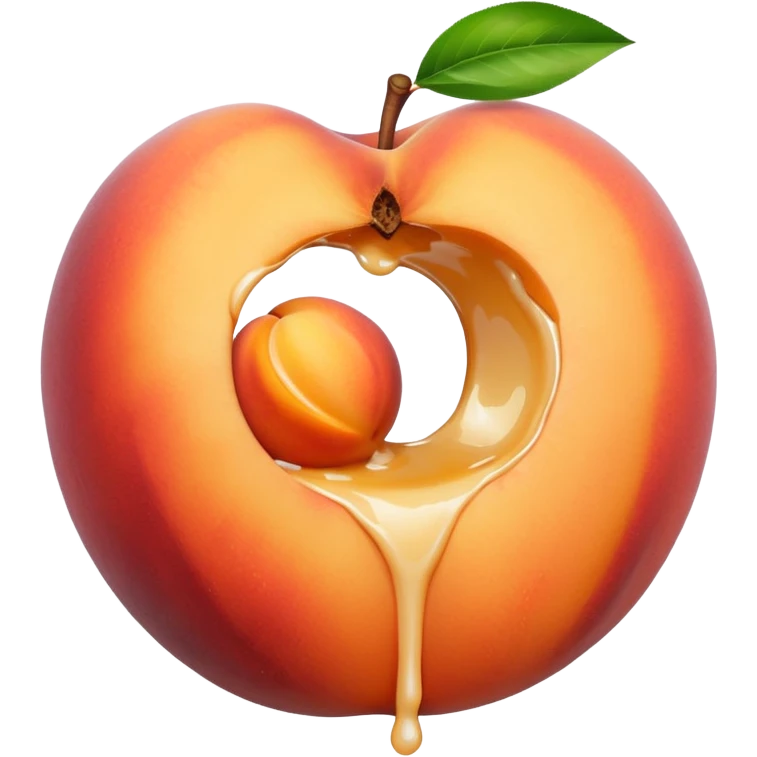 big hole in the middle of a peach. milk is leaking out of the hole emoji