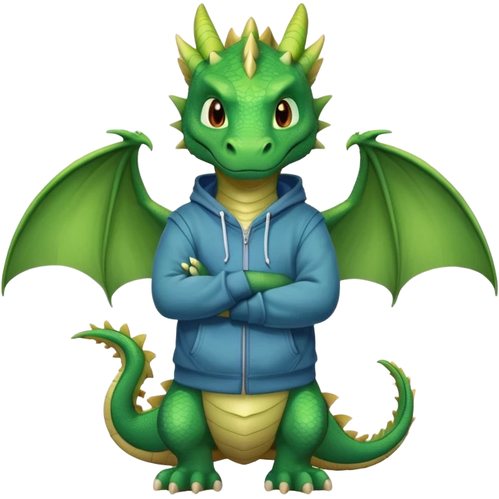 friendly anthropomorphised green dragon in a hoodie and jeans standing upright with arms folded emoji