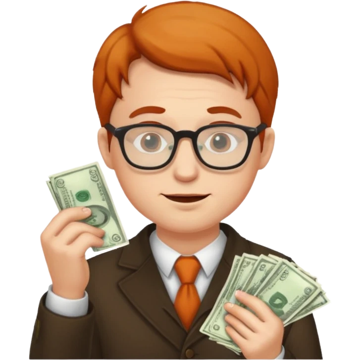 A cunning man in glasses counting money emoji