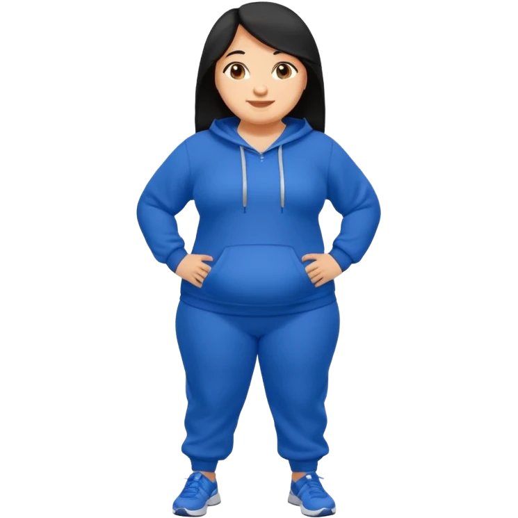 a pretty bratz tan girl who is very very fat . Hair color black. blue Jogging outfit emoji