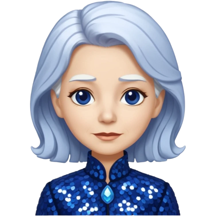 Madame Moribble from The Wizard of Oz with white hair, indigo sequin outfit emoji