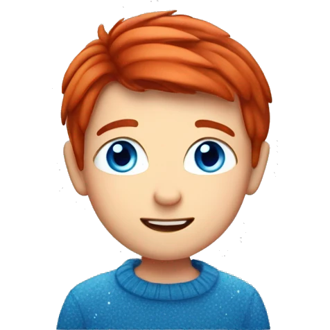 Red straight haired boy with blue eyes and Christmas on top of him emoji