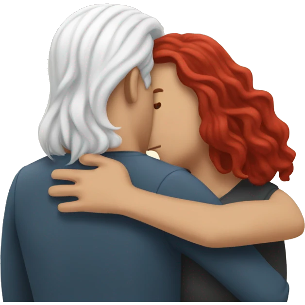 White Man with long hair hugging a white red hair woman emoji